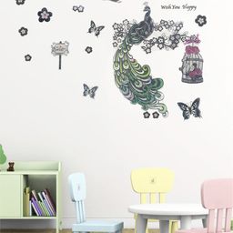 Art Street Set Of 18 Black & Green Peacock 3D Wall Decal Stickers-image-71