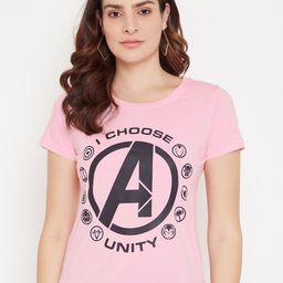 Marvel by Wear Your Mind Women Pink Marvel Logo Graphic Printed Cotton Pure Cotton T-shirt-image-58