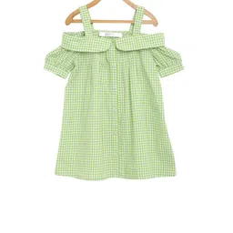 KIDKLO Girls Green Checked Organic Cotton A-Line Dress-image-7