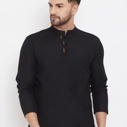 even Men Black Mandarin Collar Dobby Cotton Kurta-image-39