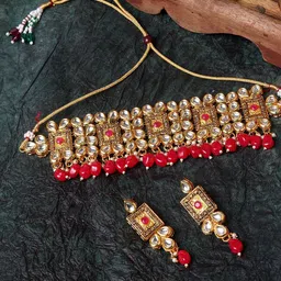 Shining Diva Women Gold-Plated White & Red Kundan Studded Antique Jewellery Set-picture-12