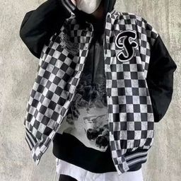 KPOP Men Checked Open Front Jacket-17