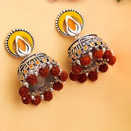 Voylla Silver-Plated & Red Dome Shaped Jhumkas-14