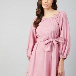 Athena Women Mauve Solid Cotton A-Line Dress-image-73