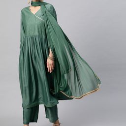 STREET 9 Women Green Printed Kurta with Trousers & Dupatta-image-61