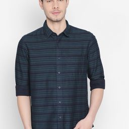 Basics Men Green Slim Fit Striped Casual Shirt-picture-8