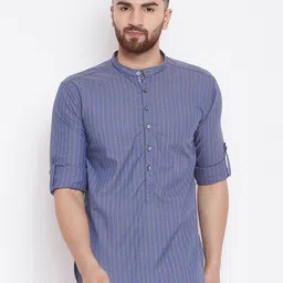 even Men Grey Striped Straight Kurta-16