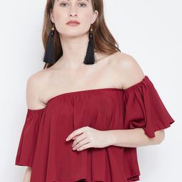 Berrylush Women Red Solid Bardot Top-image-27