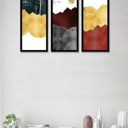 Art Street Set Of 3 Grey & Yellow Abstract Trees Theme Framed Paintings-21