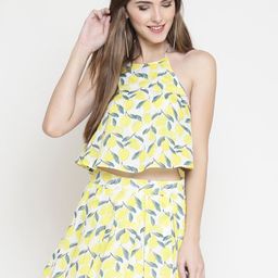 Sera White & Yellow Floral Printed Halter Neck A-Line Mini Dress-image-72