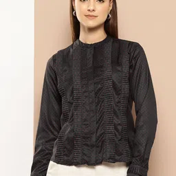 her by invictus Polka Dot Print Mandarin Collar Shirt Style Top-image-87