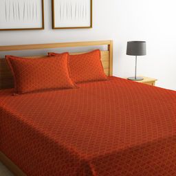 Soumya Rust Red Printed Double Bed Cover with 2 Pillow Covers-8