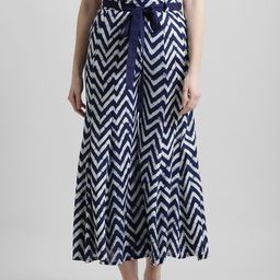 Azira Women White & Blue Printed Flared Palazzos-image-34