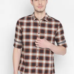 Basics Men Brown Slim Fit Checked Casual Shirt-image-41