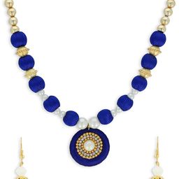 AKSHARA Gold-Plated Blue & Beige Beaded Handcrafted Jewellery Set-image-98