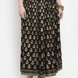 Clora Creation Women Black & Gold Printed Flared Maxi Skirt-image-54