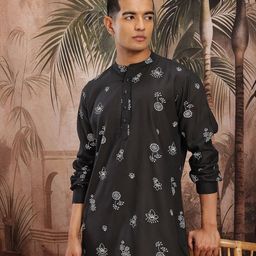 Sangria Men Ethnic Motifs Printed Band Collar Kurta-42
