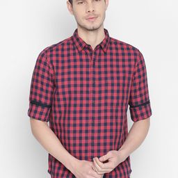 Basics Men Red & Blue Slim Fit Checked Casual Shirt-image-70