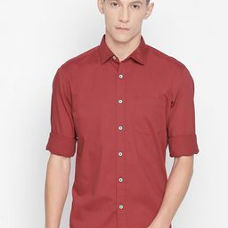 Basics Men Rust Red Slim Fit Solid Casual Shirt-10
