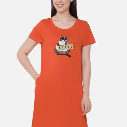 SOIE Women Orange Printed Sleep Shirt-44