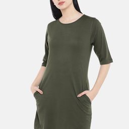 STATUS MANTRA Women Olive Green T-shirt Dress-image-39