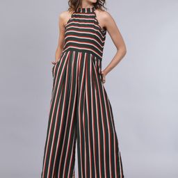 Tokyo Talkies Women Green & White Striped Basic Jumpsuit-image-47