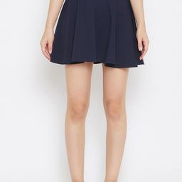 Purple Feather Women Navy Blue Solid Flared Mini Skirt-image-76