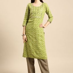 Anouk Women Green Ethnic Motifs Printed Gotta Patti Kurta-38