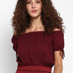 Taurus Burgundy Off-Shoulder Bardot Crop Top-image-63