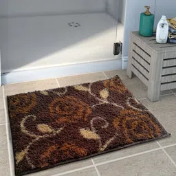 Athom Trendz Set of 3 Brown Floral Printed Anti-slip Bath Rugs-55