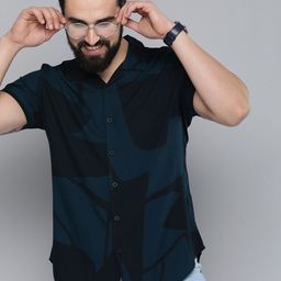 HERE&NOW Men Navy Blue Slim Fit Opaque Casual Shirt-image-54