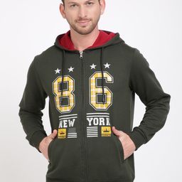 IVOC Men Olive Green Printed Hooded Sweatshirt-image-69