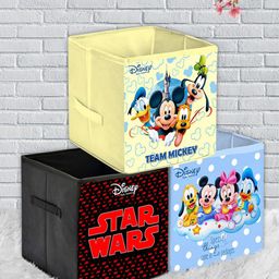 Kuber Industries Set Of 3 Disney Print Extra Large Foldable Storage Cubes With Handle-16