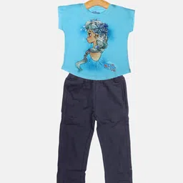 YK Disney Girls Blue & Beige Elsa Printed T-shirt with Pyjamas-image-23