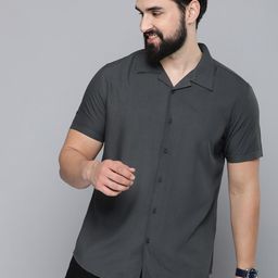 HERE&NOW Men Charcoal Slim Fit Opaque Casual Shirt-image-28