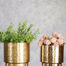 BEHOMA Yellow 2 Pieces Hammered Metal Planters-picture-29