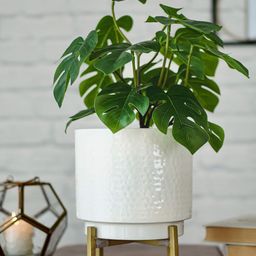 BEHOMA White Hammered Metal Planter With Stand-image-7