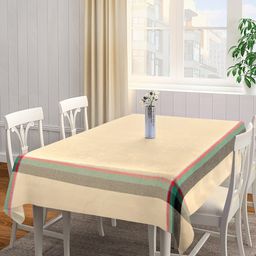 KLOTTHE Beige & Green Woven Design Cotton 6-Seater Rectangular Table Cover-30
