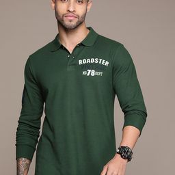 Roadster Men Typography Printed Polo Collar Pure Cotton T-shirt-image-64