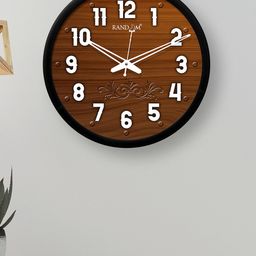 RANDOM Black & Brown Printed 30.48 cm Analogue Wall Clock-11