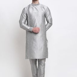 Benstoke Men Silver-Toned Kurta with Pyjamas-picture-17