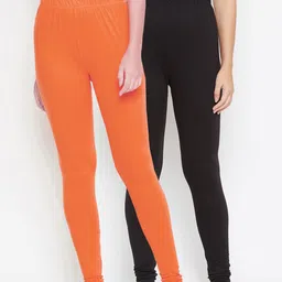 Bitterlime Women Pack of 2 Solid Churidar-Length Leggings-23