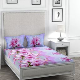 STELLAR HOME Purple & Pink Floral TC Poly Satin 1 Bedsheet with 2 Pillow Covers-image-36
