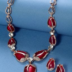 Shining Diva Fashion Women Gold-Plated Pink Crystal Rose Shaped Jewellery Set-image-66