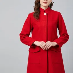 Marie Claire Women Red Solid Woollen Overcoat-image-58