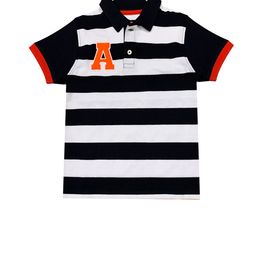 Cherry Crumble Unisex Kids Navy Blue Striped Polo Collar T-shirt-14