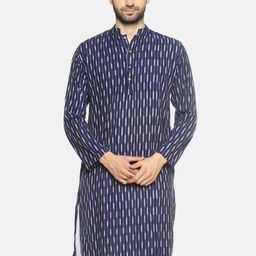 PAROKSH Men Navy Blue Ikat Striped Straight Kurta-40
