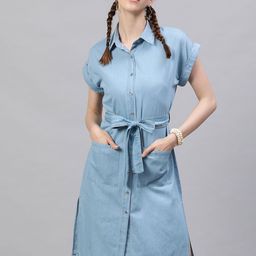 STREET 9 Women Blue Solid Shirt Dress-picture-39