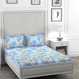 STELLAR HOME Blue Floral 1 Bedsheet with 2 Pillow Covers-image-75