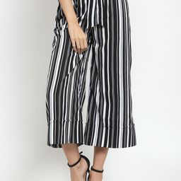 Indietoga Women White & Black Comfort Flared Striped Culottes-image-40